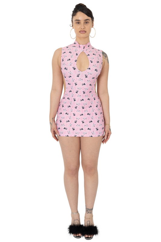 Keyhole Mini Dress in Pink City Kitty
